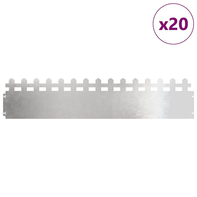 Vidaxl bordures de pelouse 20 pcs argent 103 x 0,05 x 22 cm acier inoxydable