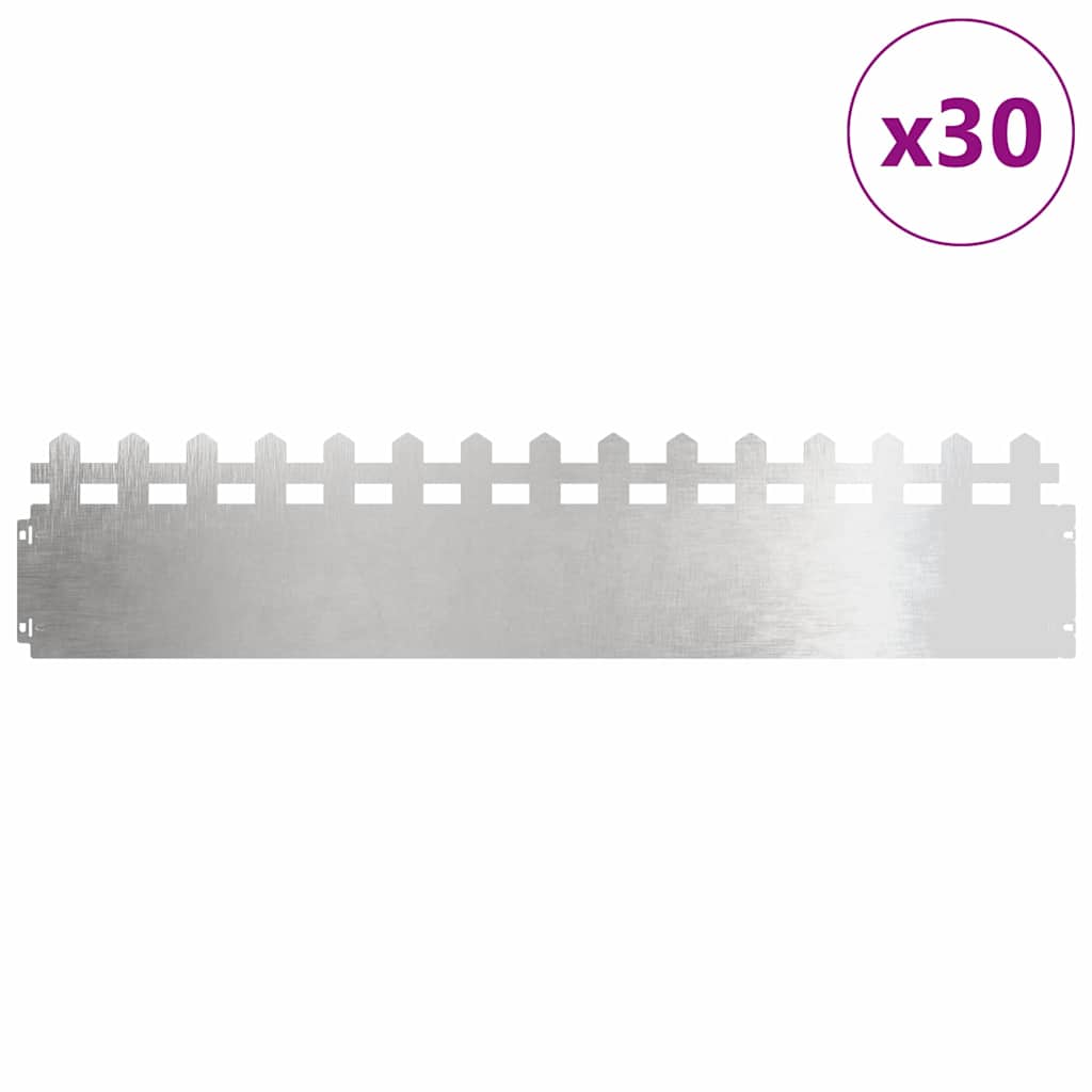 Vidaxl bordures de pelouse 30 pcs argent 103 x 0,05 x 22 cm acier inoxydable