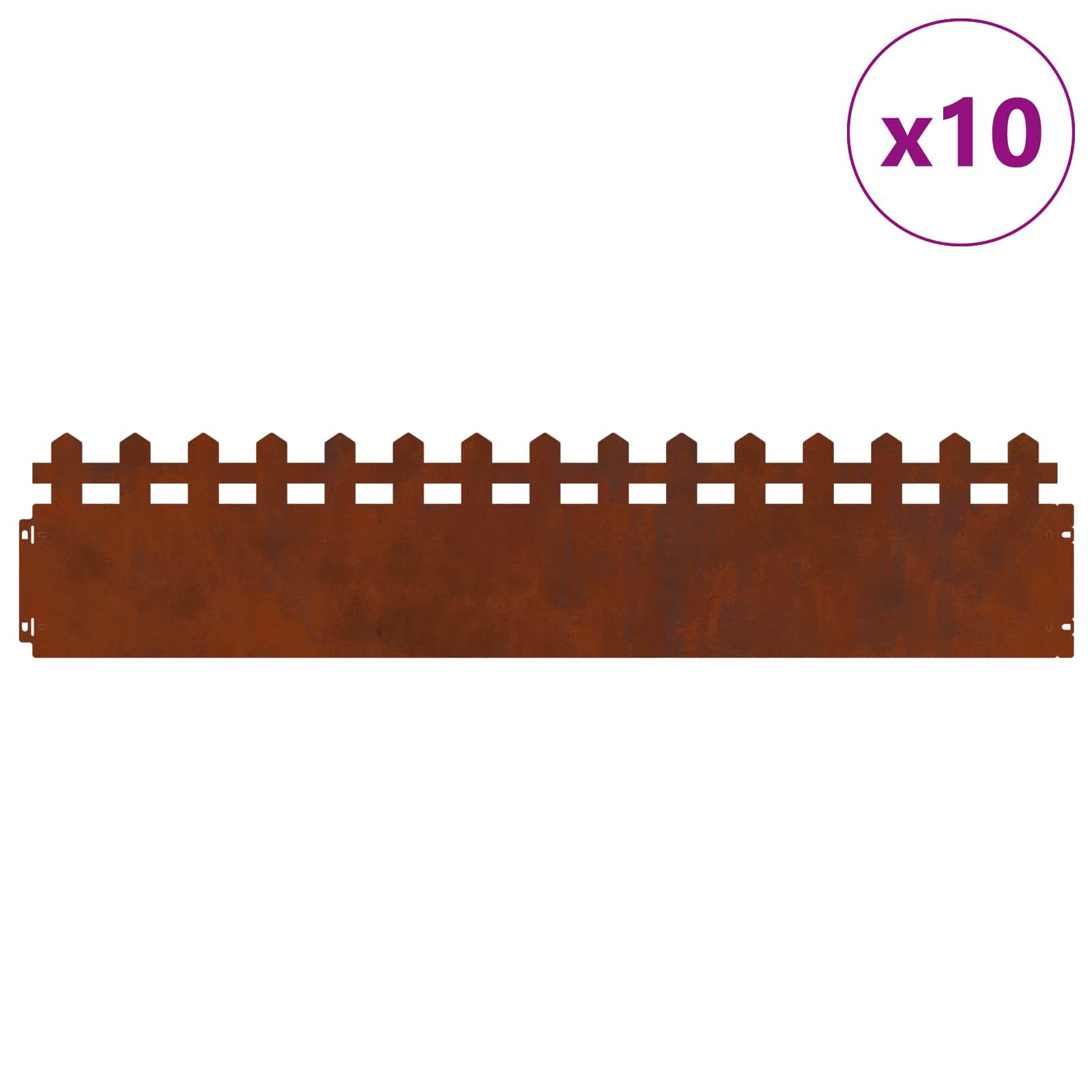 Vidaxl bordures de pelouse 10 pcs rouillé 103 x 0,05 x 22 cm acier corten
