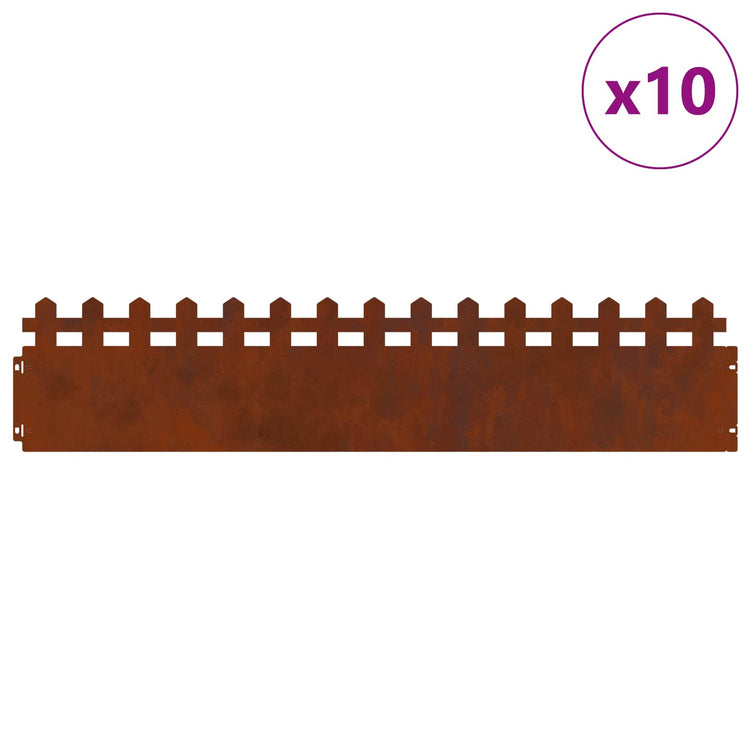Vidaxl bordures de pelouse 10 pcs rouillé 103 x 0,05 x 22 cm acier corten