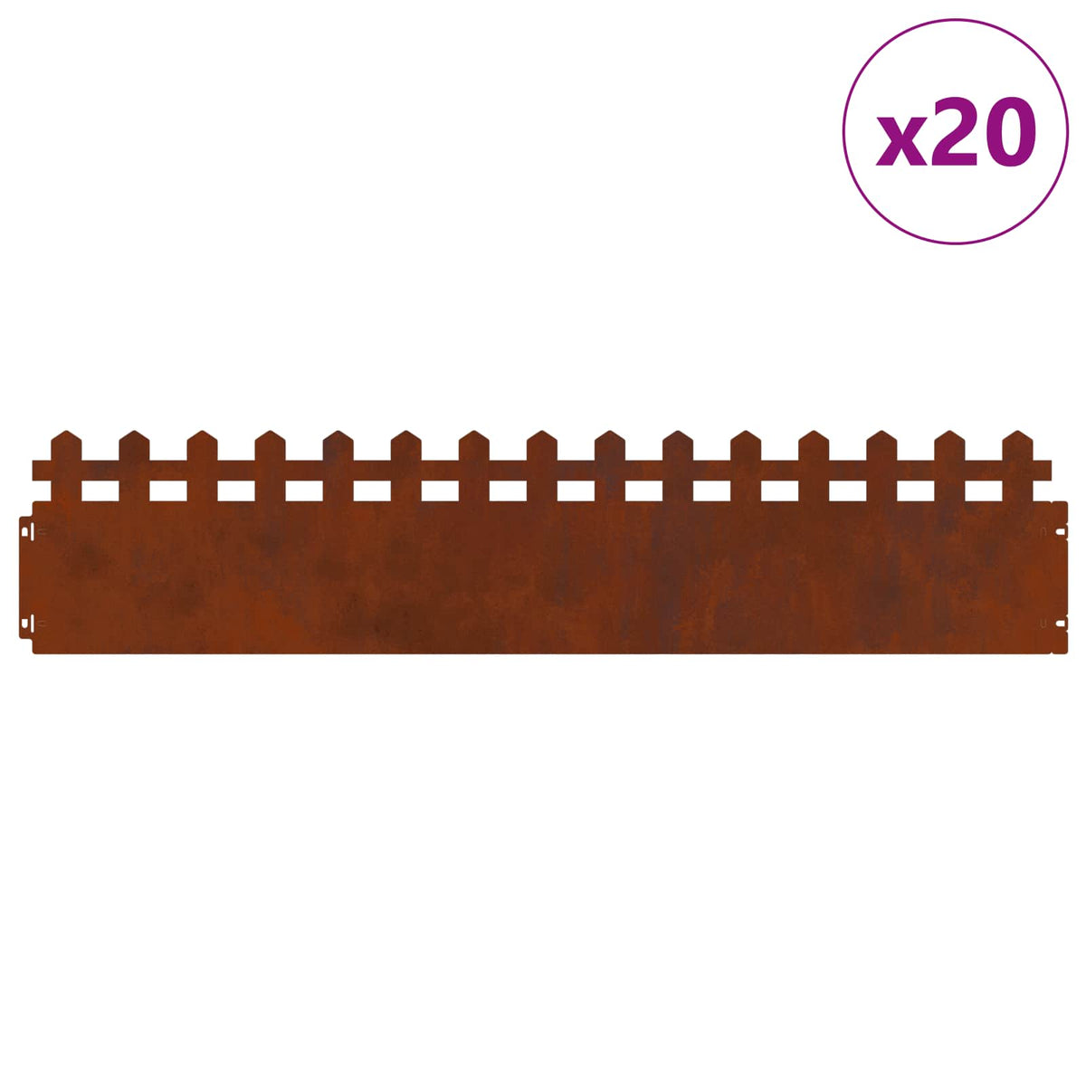 Vidaxl bordures de pelouse 20 pcs rouillé 103 x 0,05 x 22 cm acier corten