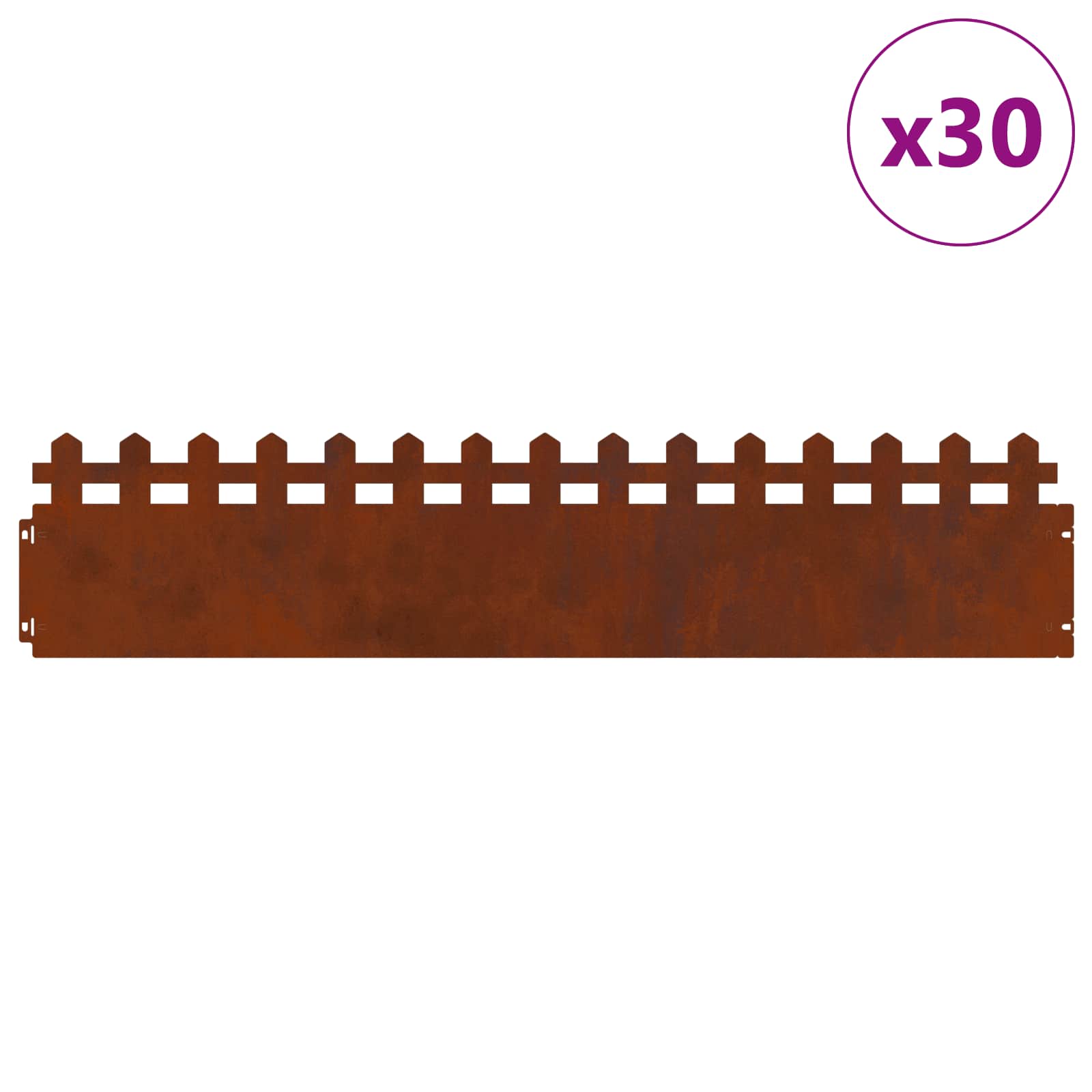 Vidaxl bordures de pelouse 30 pcs rouillé 103 x 0,05 x 22 cm acier corten