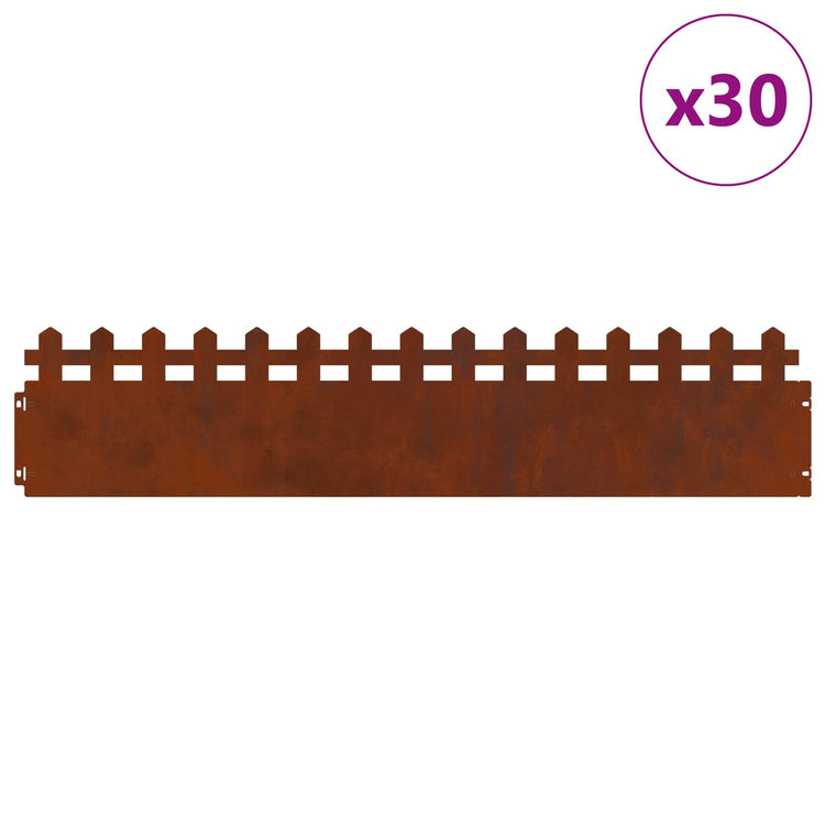Vidaxl bordures de pelouse 30 pcs rouillé 103 x 0,05 x 22 cm acier corten