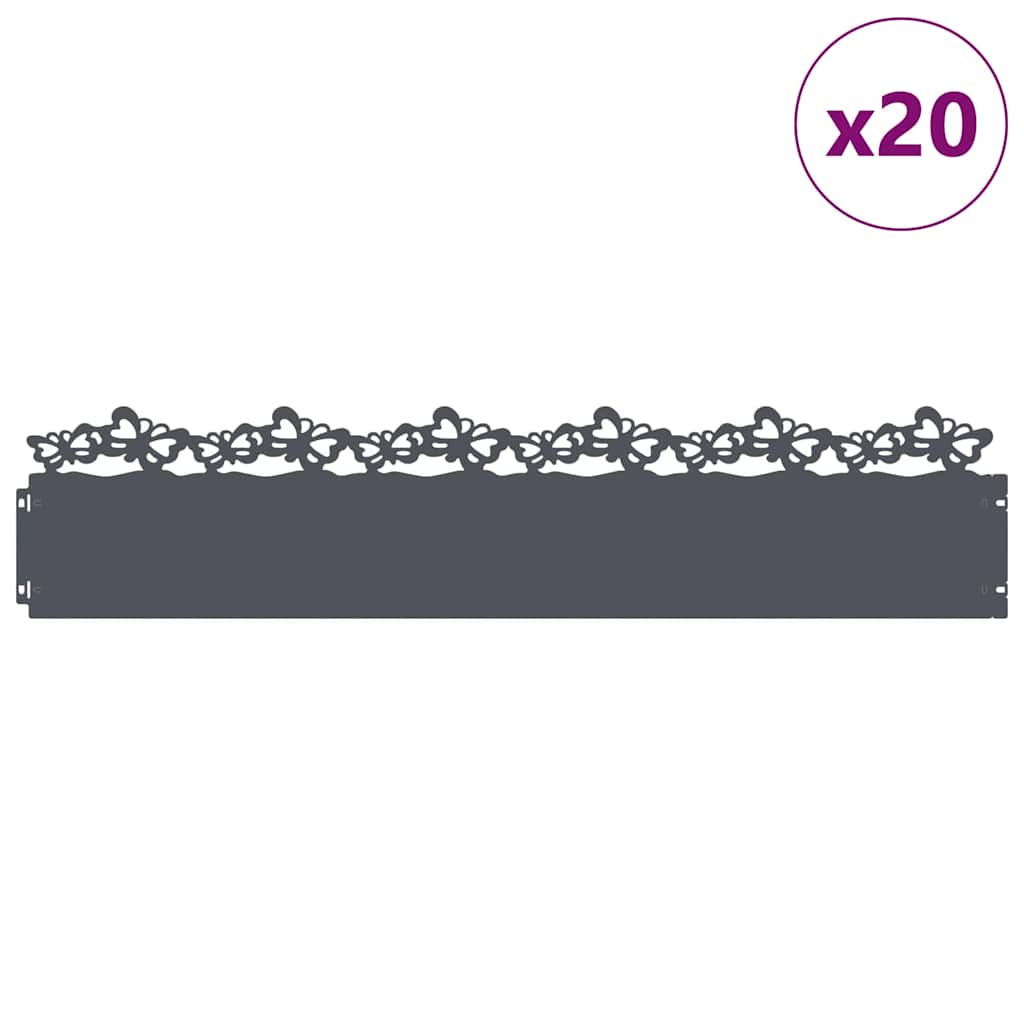 Vidaxl bordures de pelouse 20 pcs anthracite 103 x 0,05 x 22 cm acier
