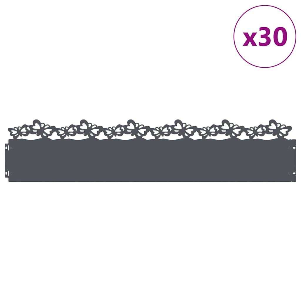 Vidaxl bordures de pelouse 30 pcs anthracite 103 x 0,05 x 22 cm acier