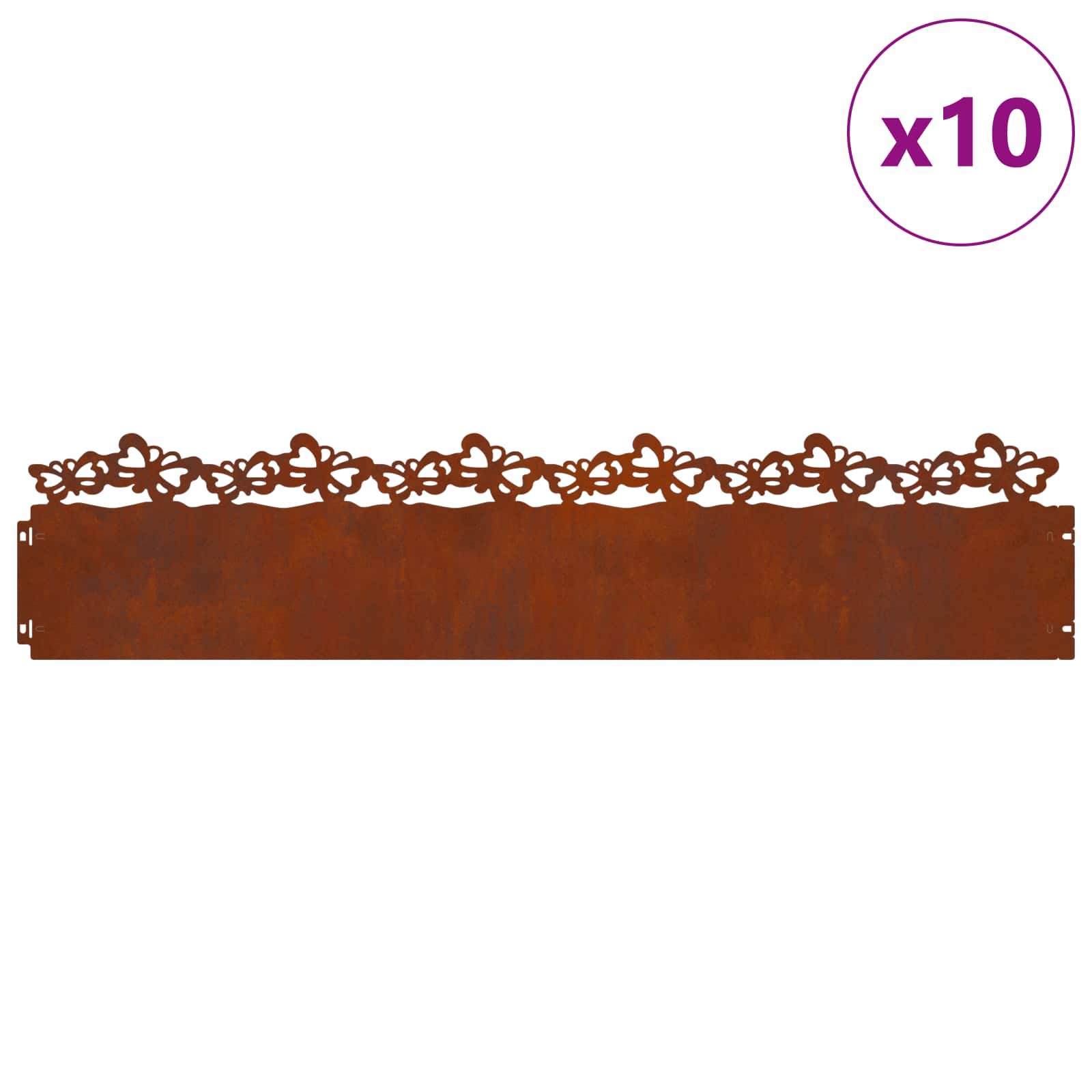Vidaxl bordures de pelouse 10 pcs rouillé 103 x 0,05 x 22 cm acier corten
