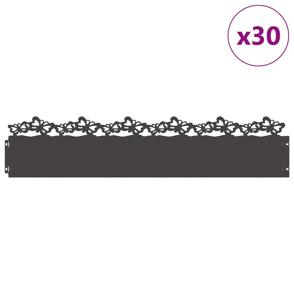 Vidaxl bordures de pelouse 30 pcs noir 103 x 0,05 x 22 cm acier