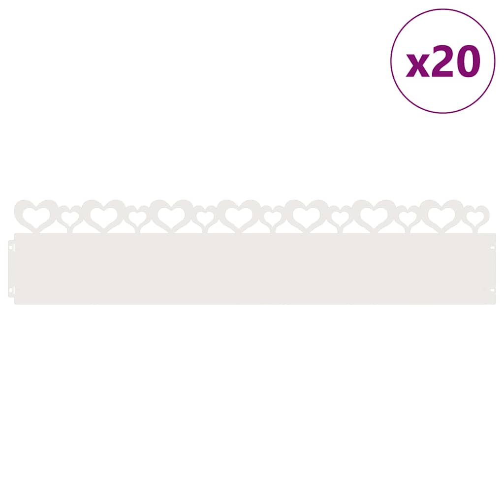 Vidaxl bordures de pelouse 20 pcs blanc 103 x 0,05 x 22 cm acier