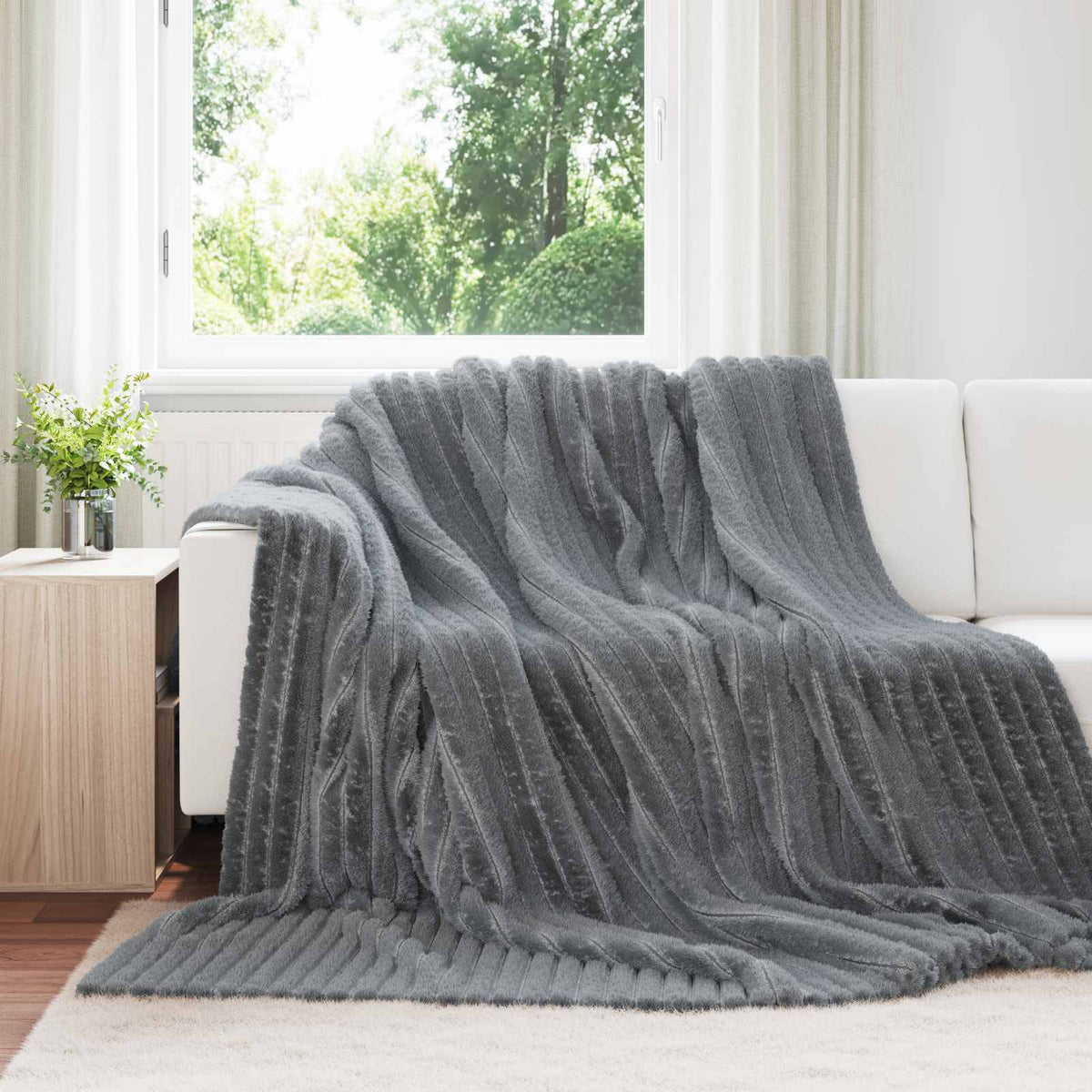 Vidaxl plaid gris foncé 270 x 240 cm polaire