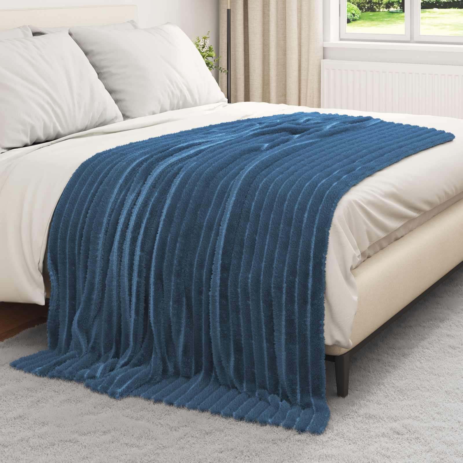 VidaXL tapis 6 pcs bleu marine 200 x 150 cm polaire