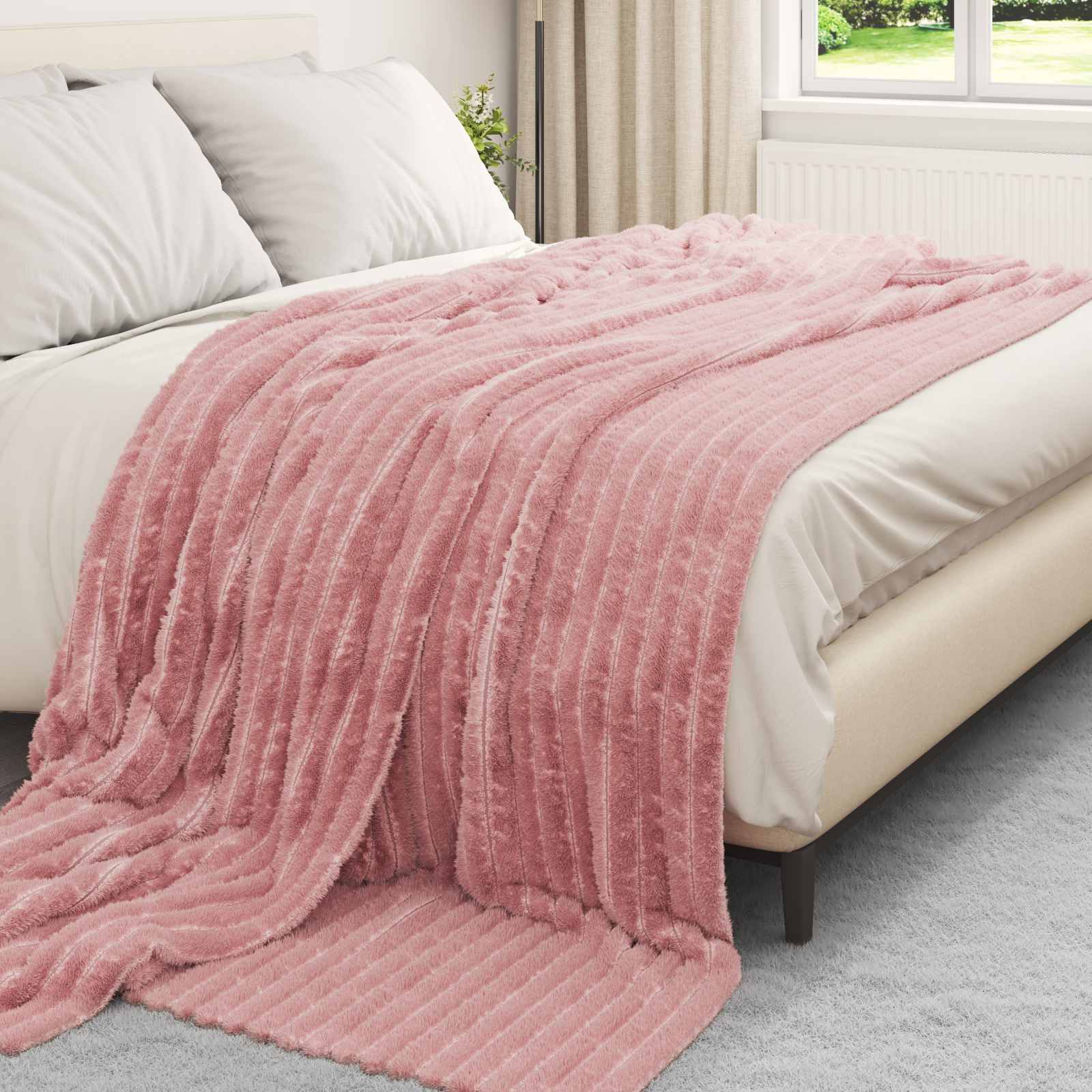 Vidaxl tapis 6 pcs rose 240 x 220 cm polaire