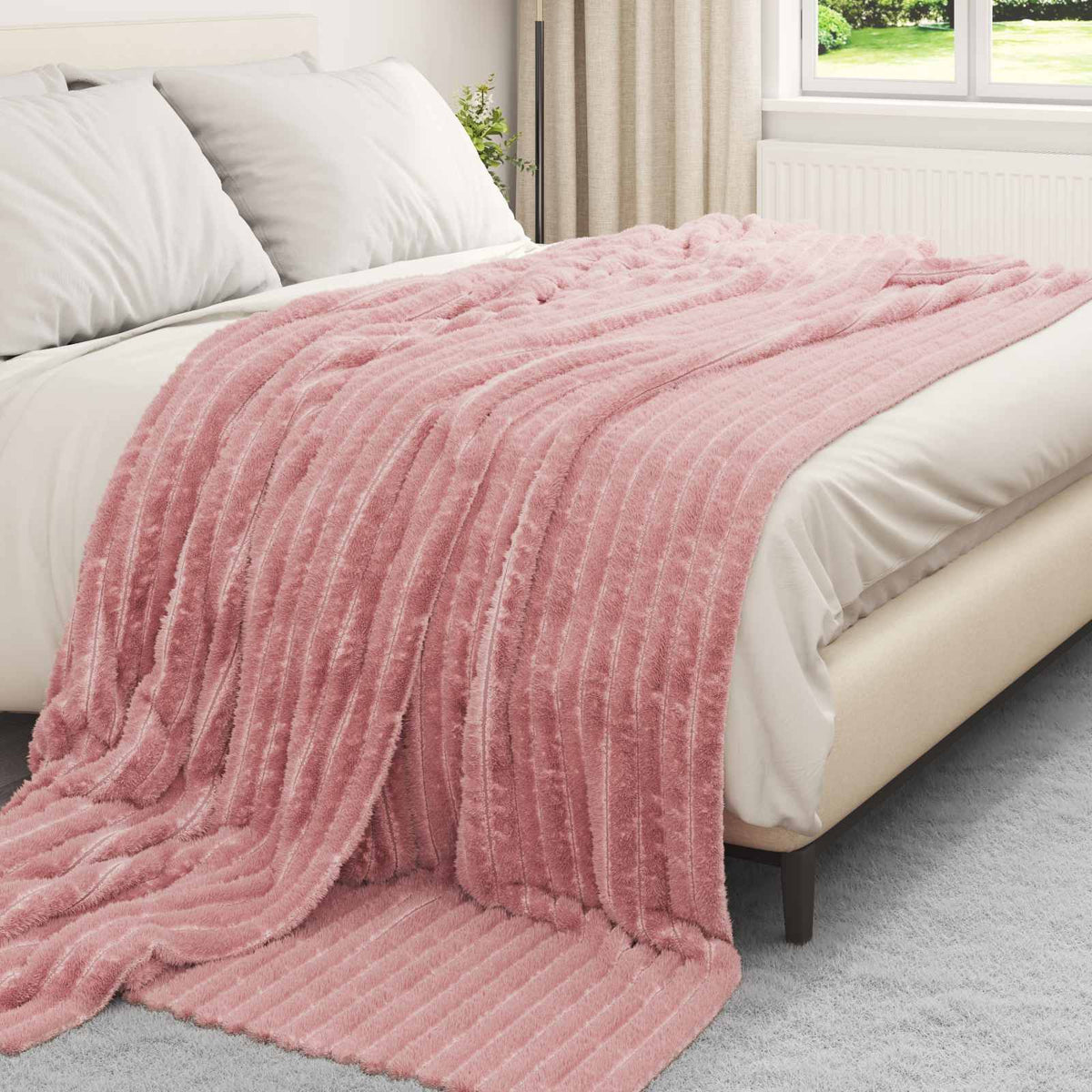 Vidaxl tapis 6 pcs rose 270 x 240 cm polaire
