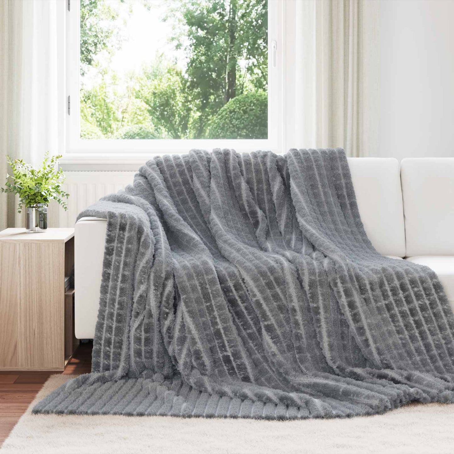 Vidaxl plaid gris foncé 240 x 220 cm polaire