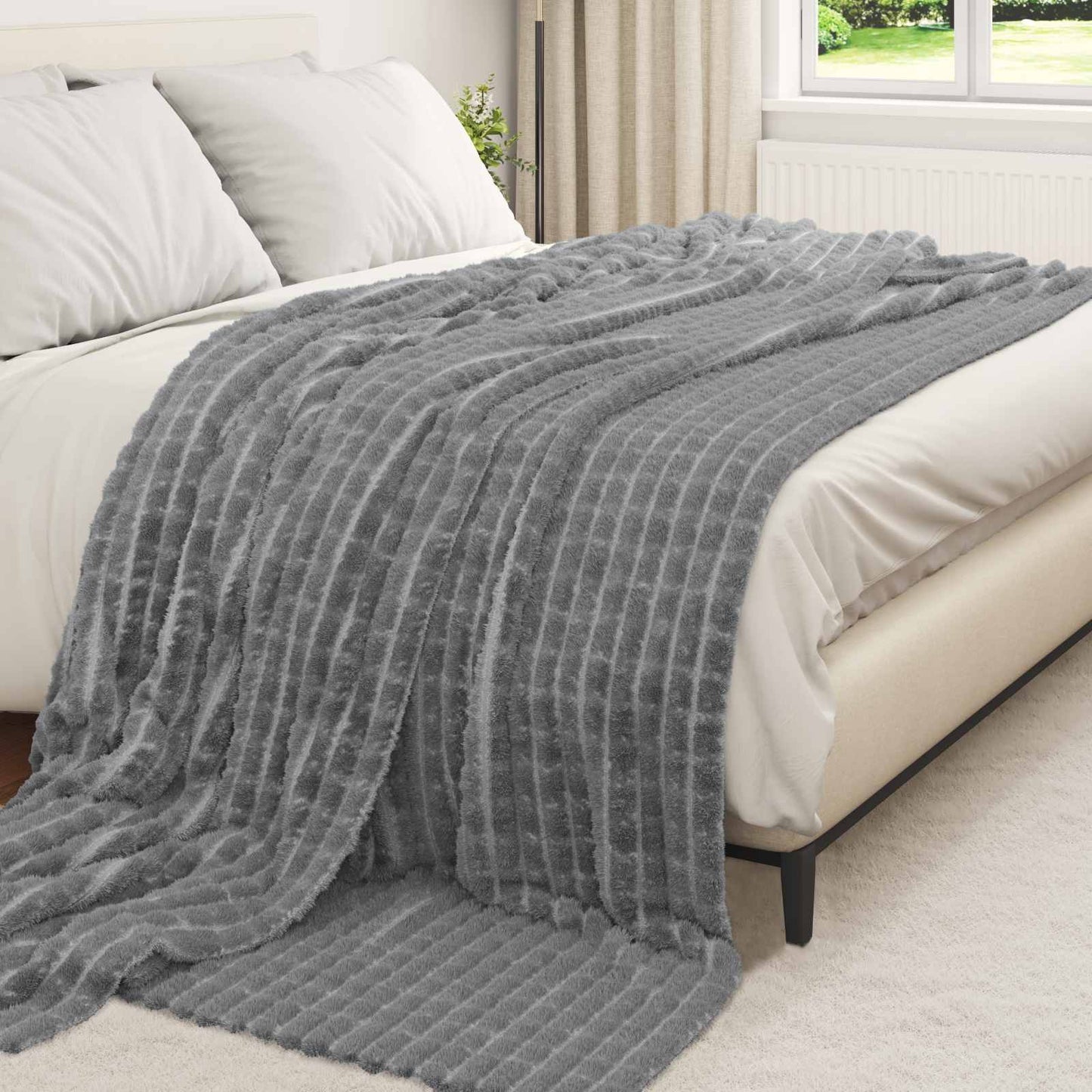 Vidaxl plaid gris foncé 240 x 220 cm polaire