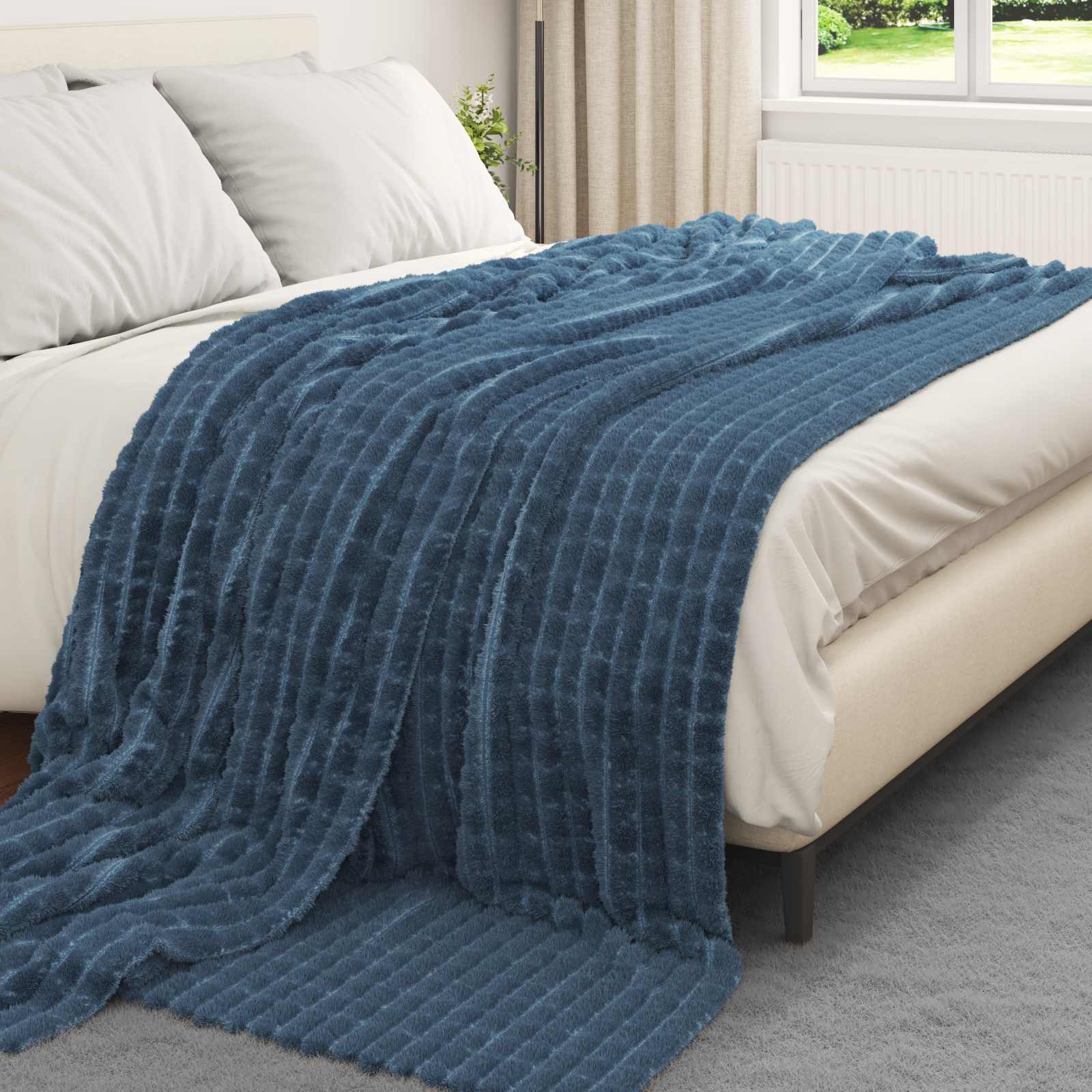 VidaXL tapis 6 pcs bleu marine 240 x 220 cm polaire