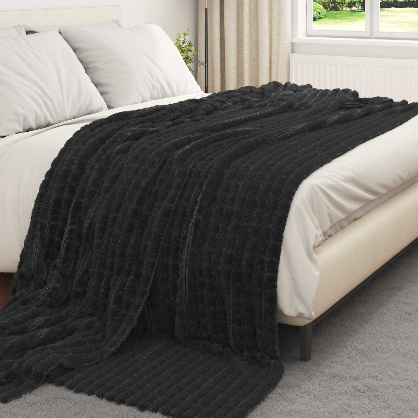 VidaXL tapis 6 pcs noir 270 x 240 cm polaire