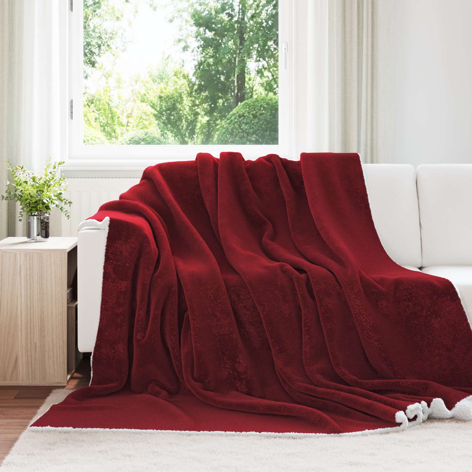 Vidaxx plaid rouge bordeaux 240 x 270 cm polaire