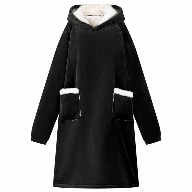 Vidaxl couverture à capuche noir l polaire et flanelle