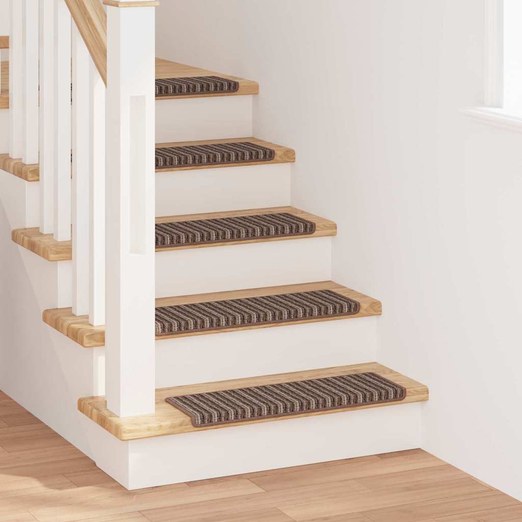 Vidaxl tapis d'escalier autocollants rayés 15 pcs marron 65 x 21 x 4 cm