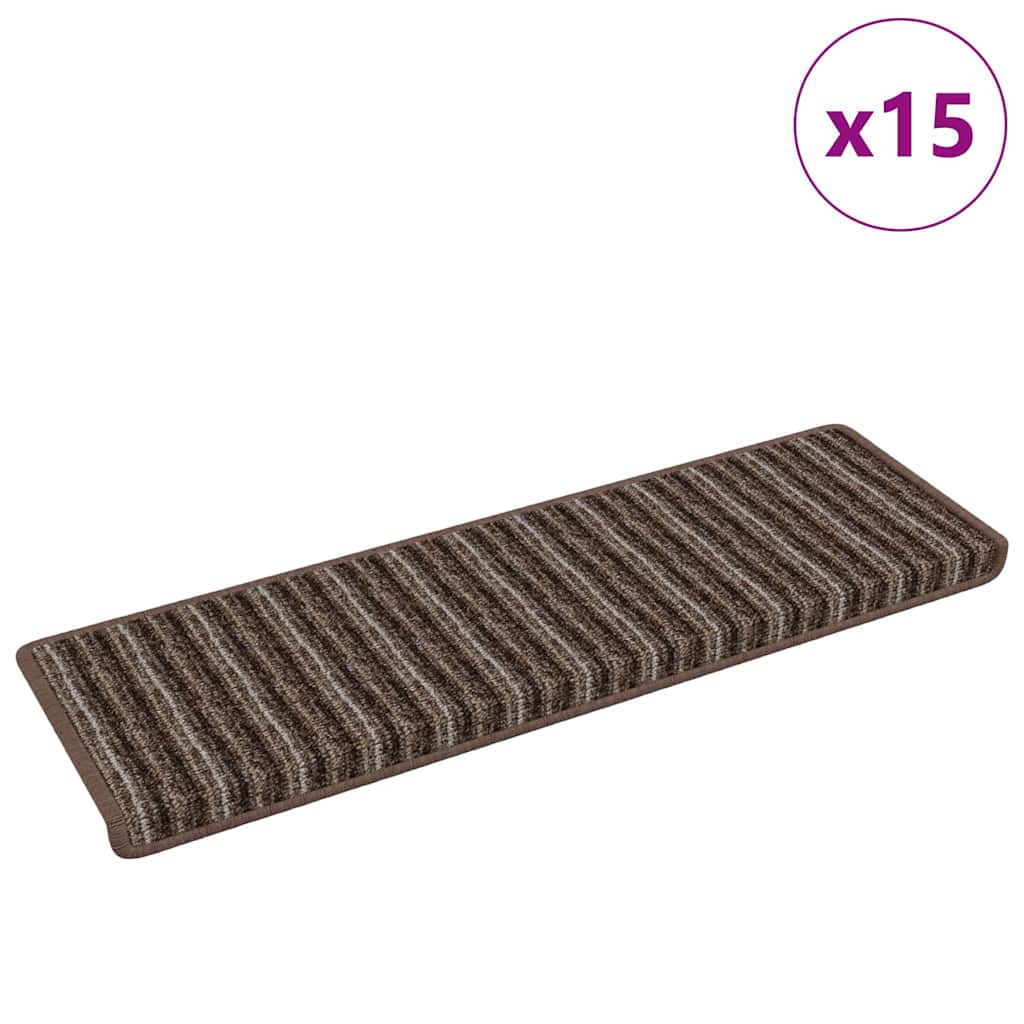 Vidaxl tapis d'escalier autocollants rayés 15 pcs marron 65 x 21 x 4 cm