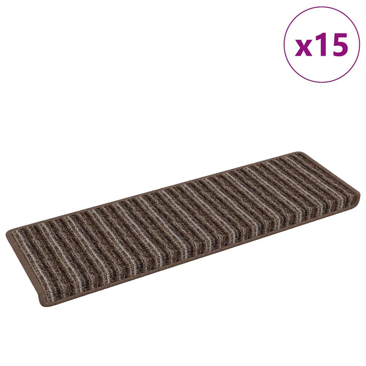Vidaxl tapis d'escalier autocollants rayés 15 pcs marron 65 x 21 x 4 cm