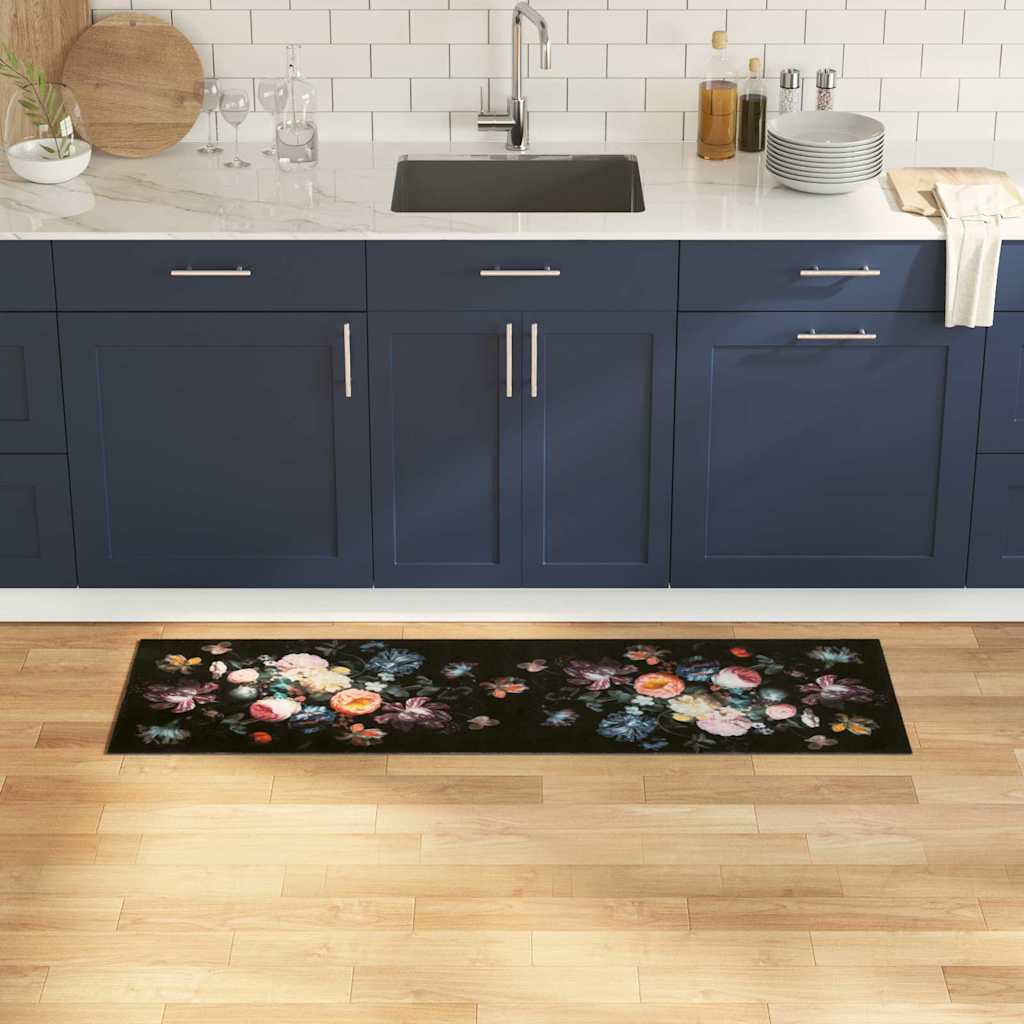 VidaXL tapis de cuisine noir 150 x 45 cm velours