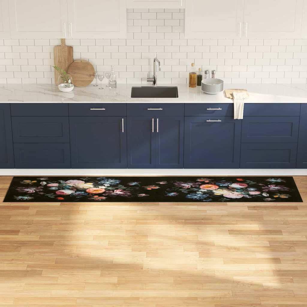 VidaXL tapis de cuisine noir 300 x 60 cm velours