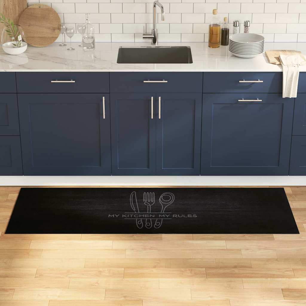 Vidaxl tapis de cuisine couverts noir 180 x 60 cm velours