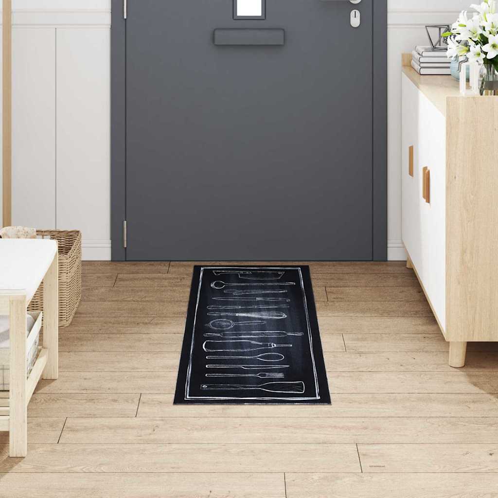 VidaXL tapis de cuisine noir 150 x 45 cm velours