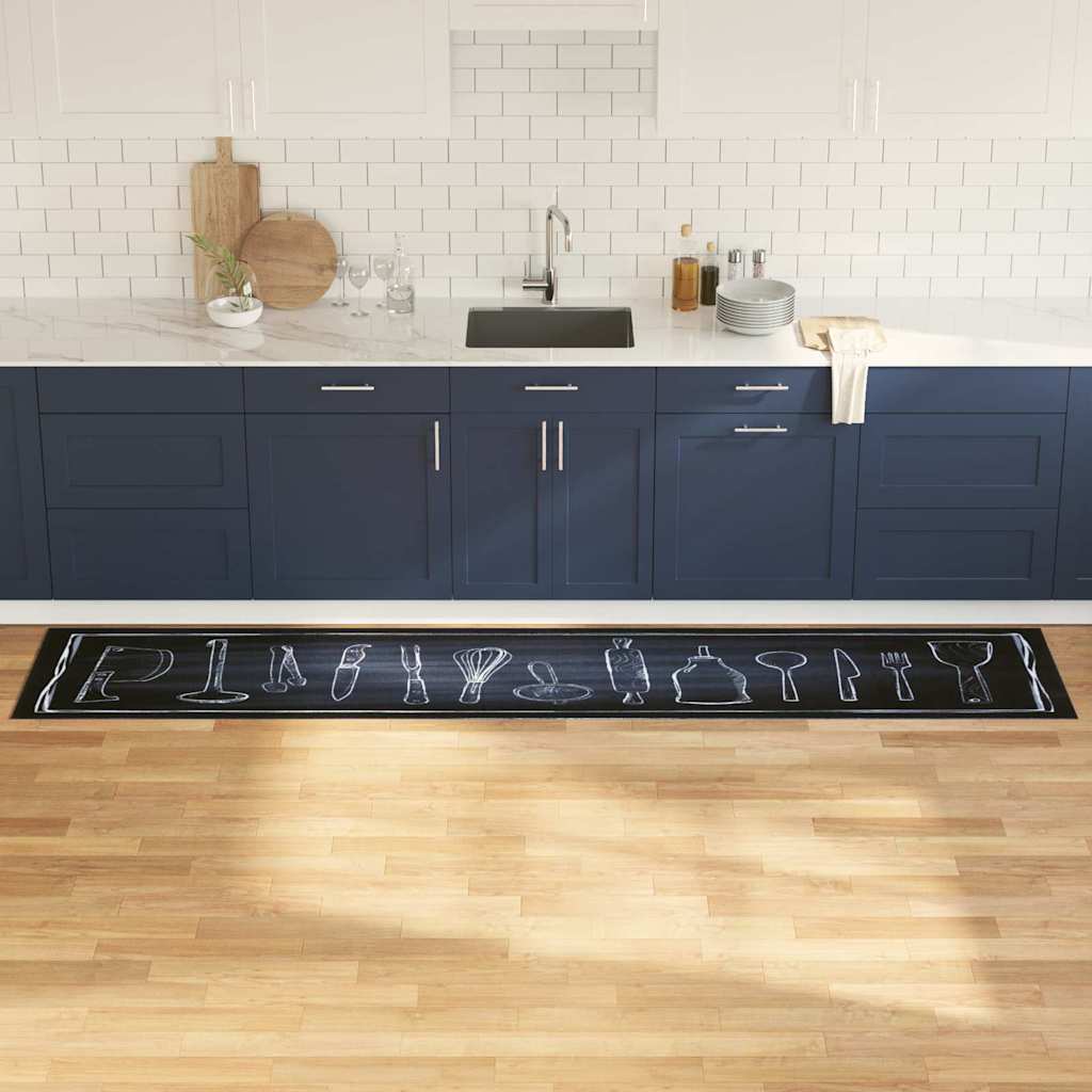 VidaXL tapis de cuisine noir 300 x 60 cm velours