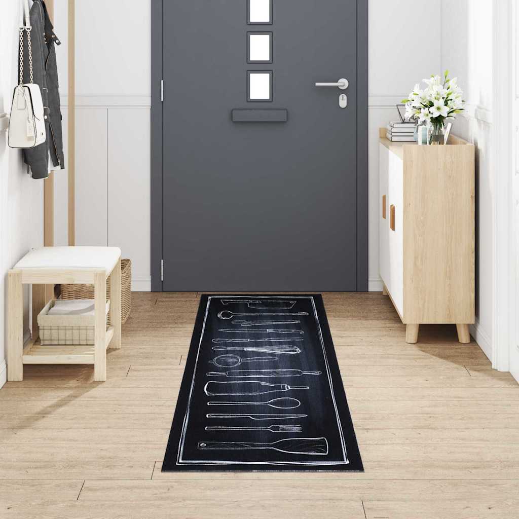 VidaXL tapis de cuisine noir 300 x 60 cm velours