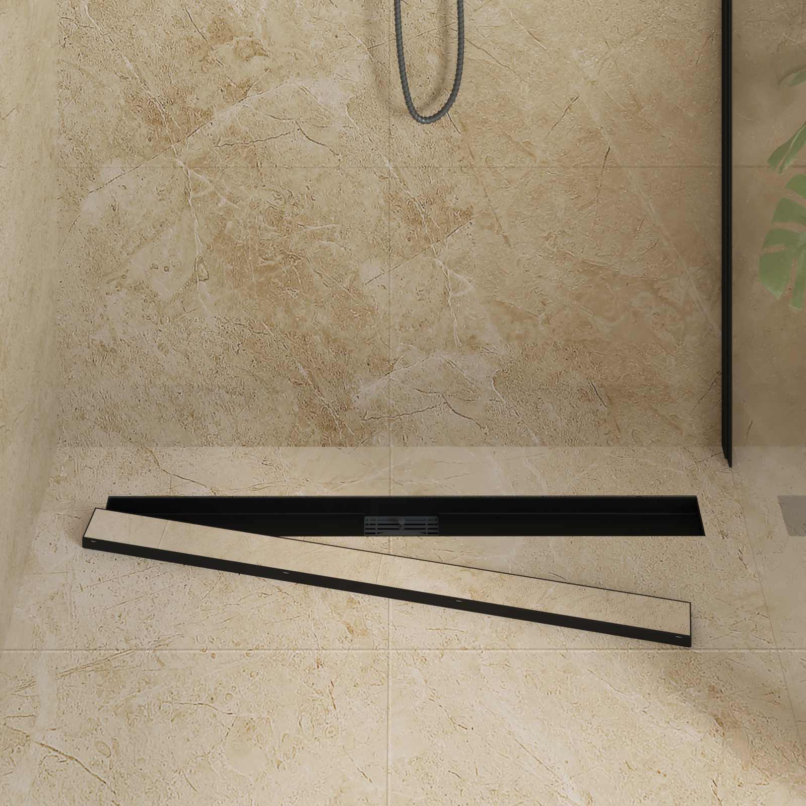 Vidaxx caniveau de douche 2 en 1 noir 100 cm acier inoxydable 304