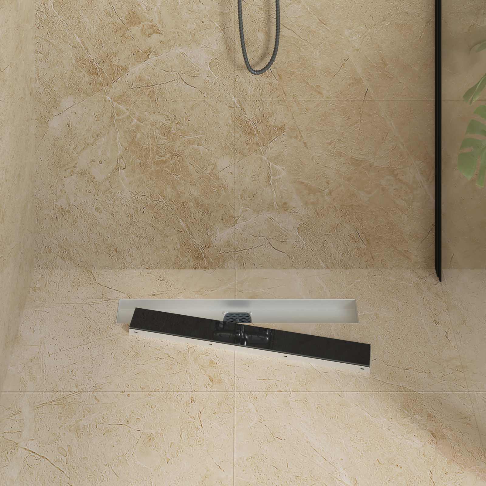 Vidaxx couvercle en verre pour caniveau de douche avec siphon 360° noir 60 cm