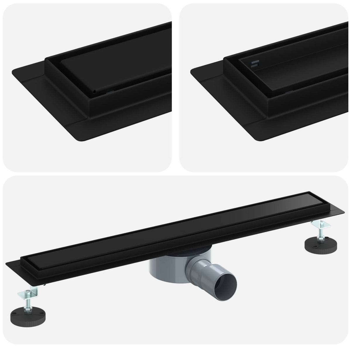 Vidaxx caniveau de douche 2 en 1 avec siphon 360° noir 60 cm
