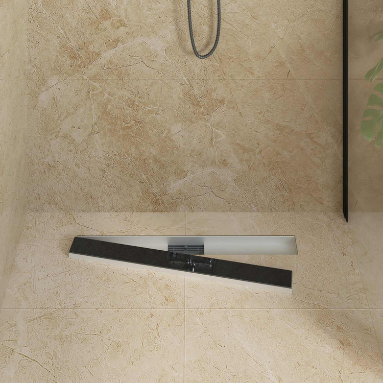 Vidaxxl caniveau de douche avec couvercle en verre noir 80 cm acier inoxydable 304