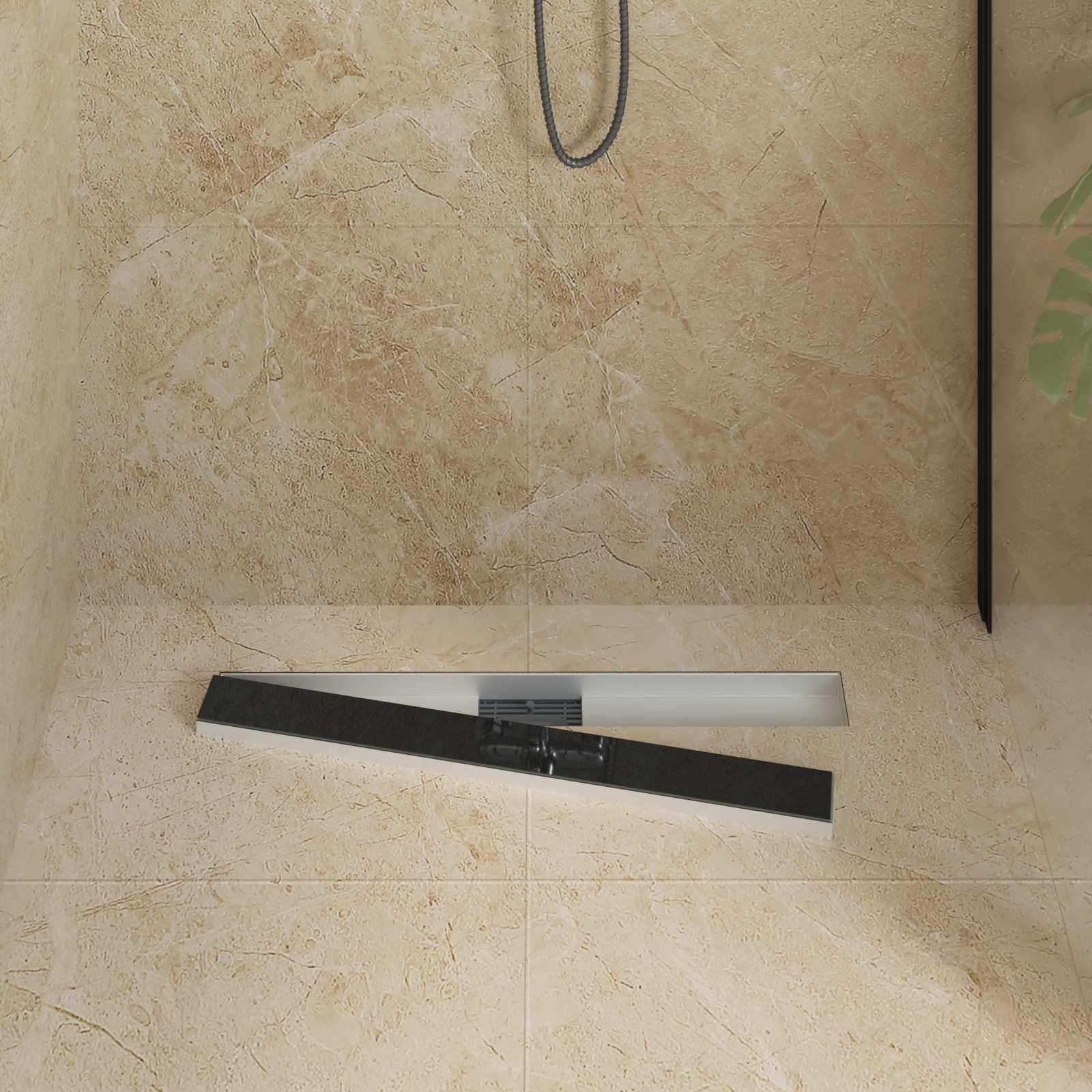 Vidaxxl caniveau de douche avec couvercle en verre noir 70 cm acier inoxydable 304