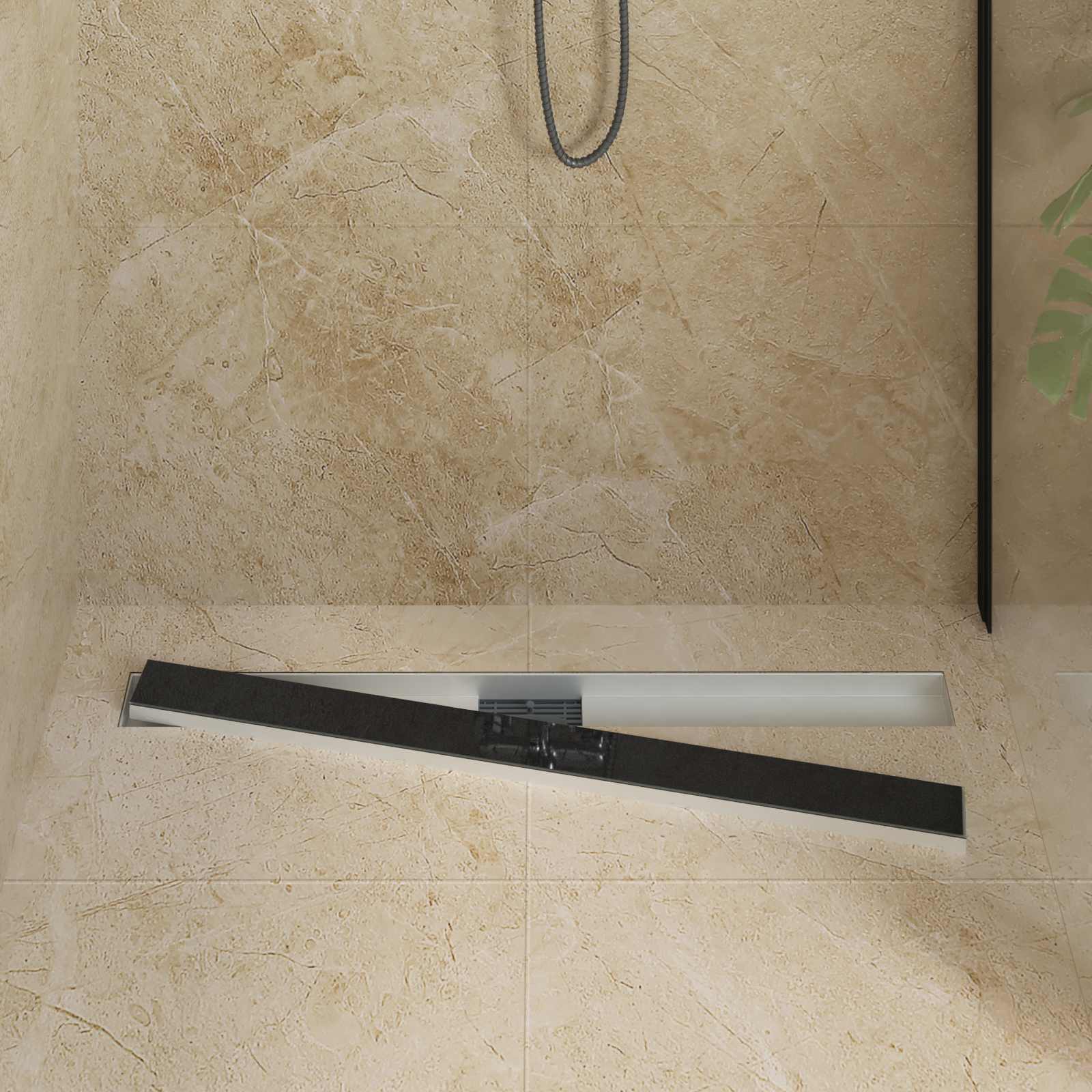 Vidaxxl caniveau de douche avec couvercle en verre noir 100 cm acier inoxydable 304