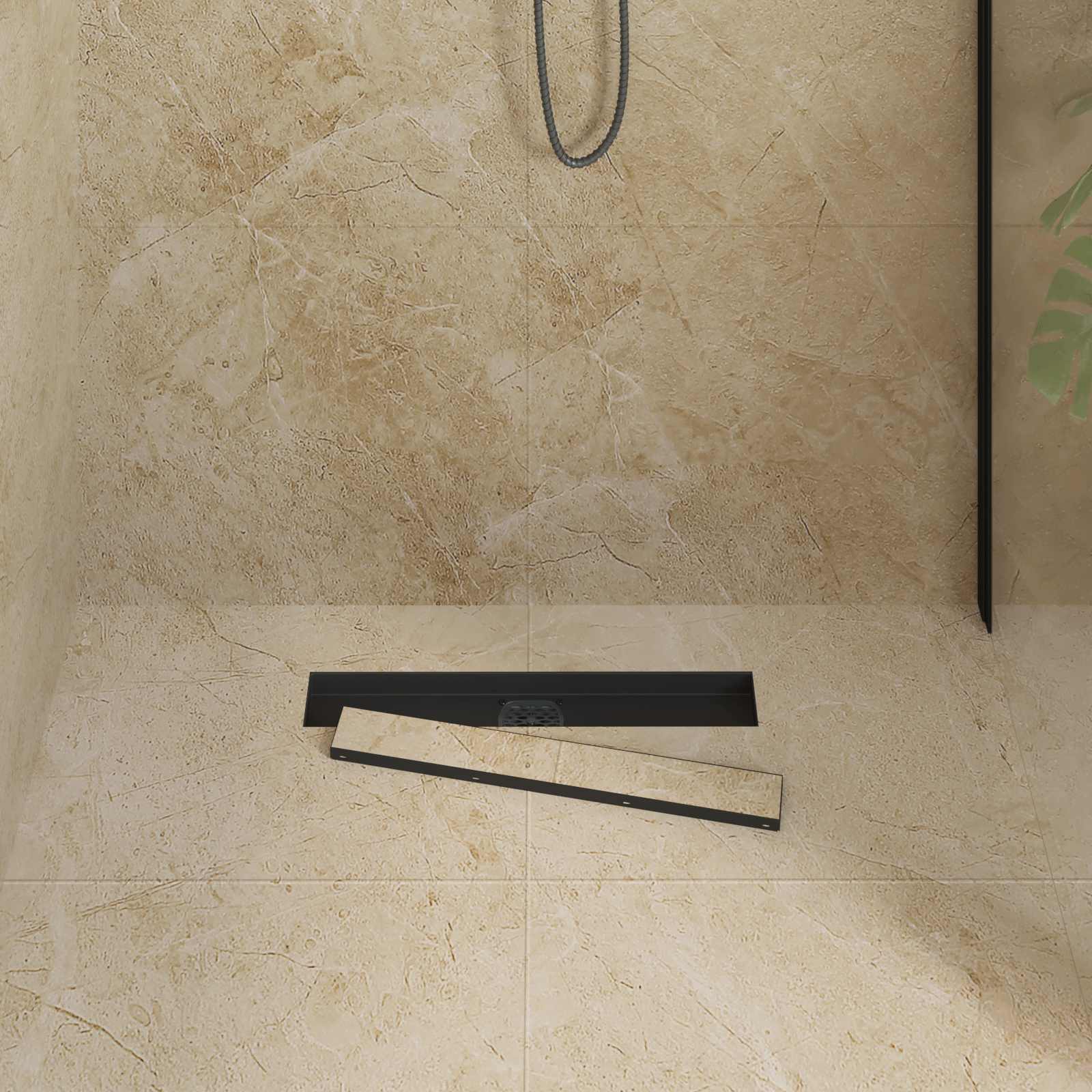 Vidaxx caniveau de douche 2 en 1 avec siphon 360° noir 50 cm