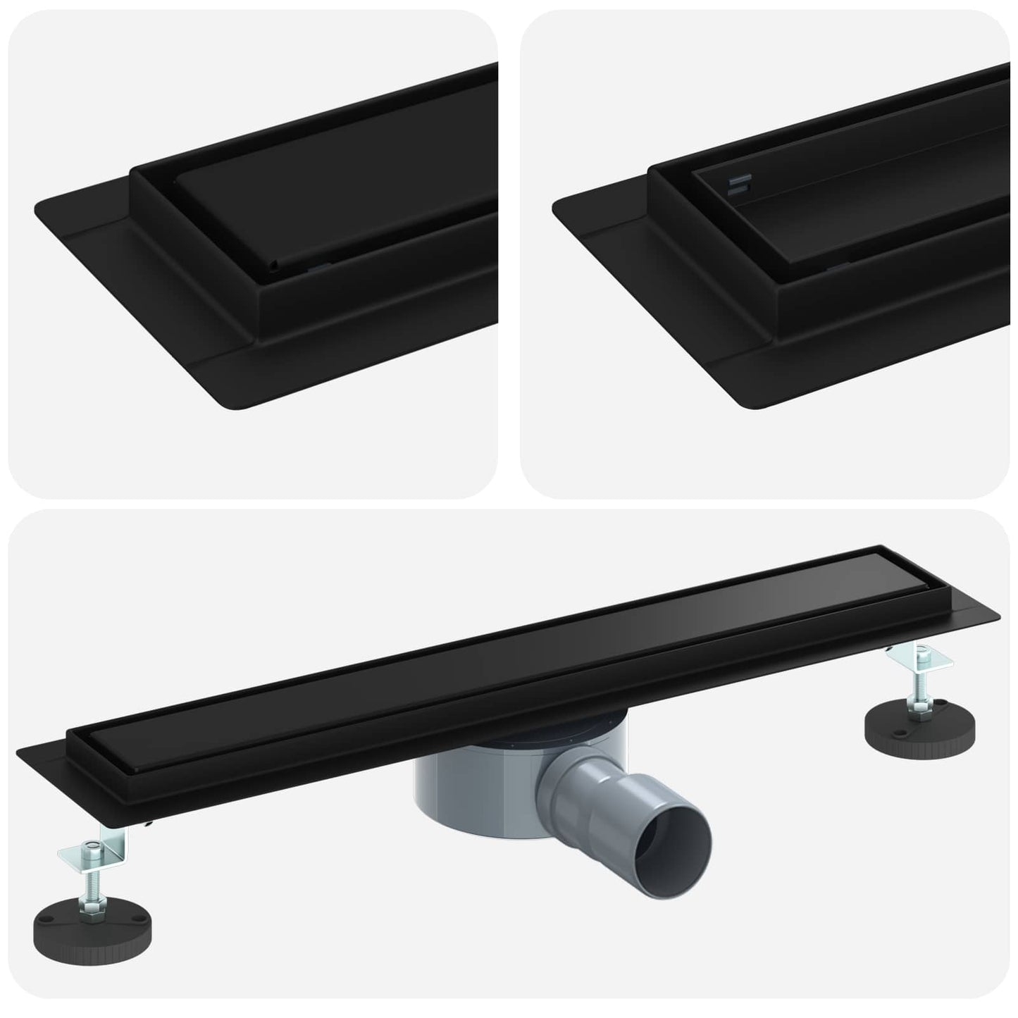 Vidaxx caniveau de douche 2 en 1 avec siphon 360° noir 50 cm