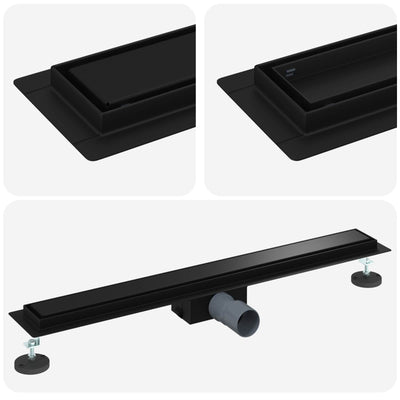 Vidaxx caniveau de douche 2 en 1 noir 70 cm acier inoxydable 304