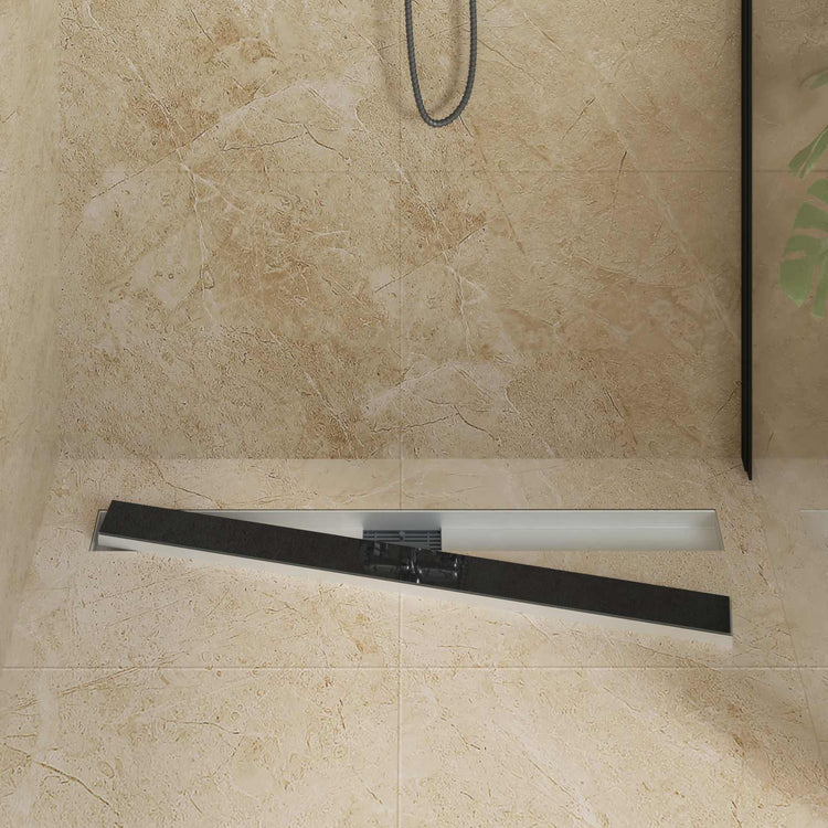 Vidaxx caniveau de douche avec couvercle en verre noir 90 cm acier inoxydable 304
