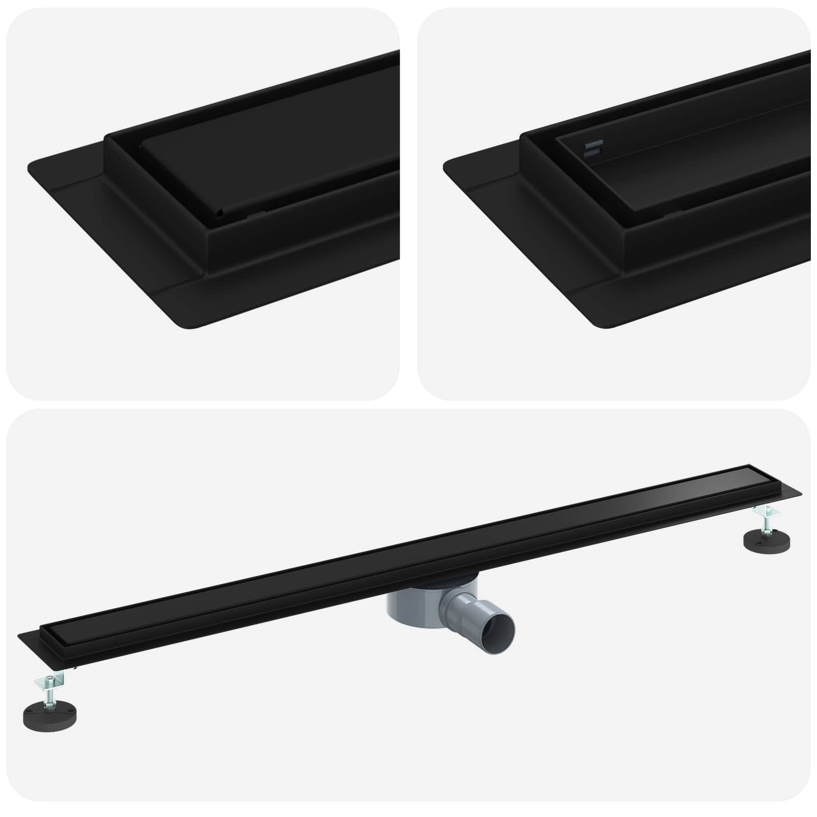 Vidaxx caniveau de douche 2 en 1 avec siphon 360° noir 100 cm