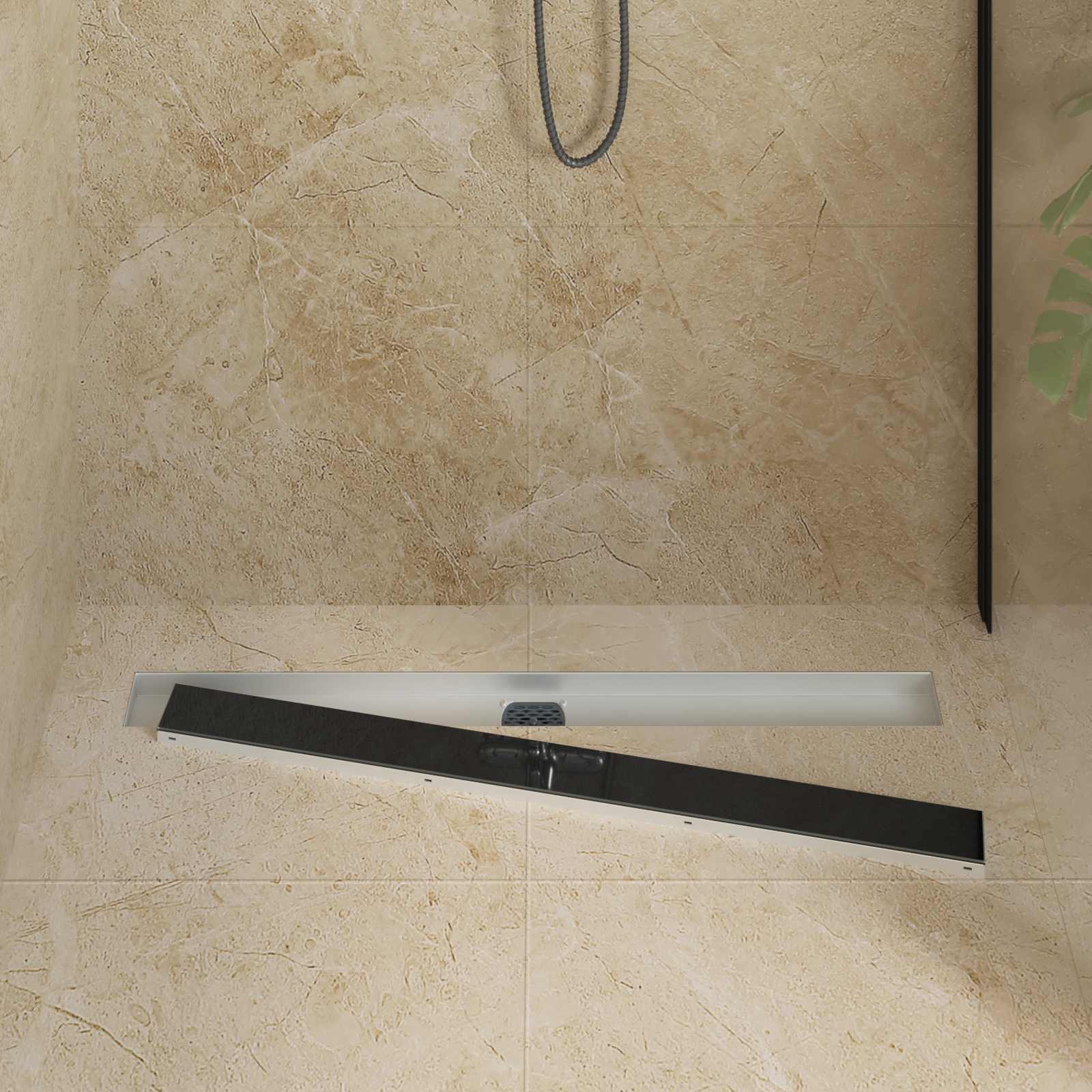 Vidaxx couvercle en verre pour caniveau de douche avec siphon 360° noir 90 cm