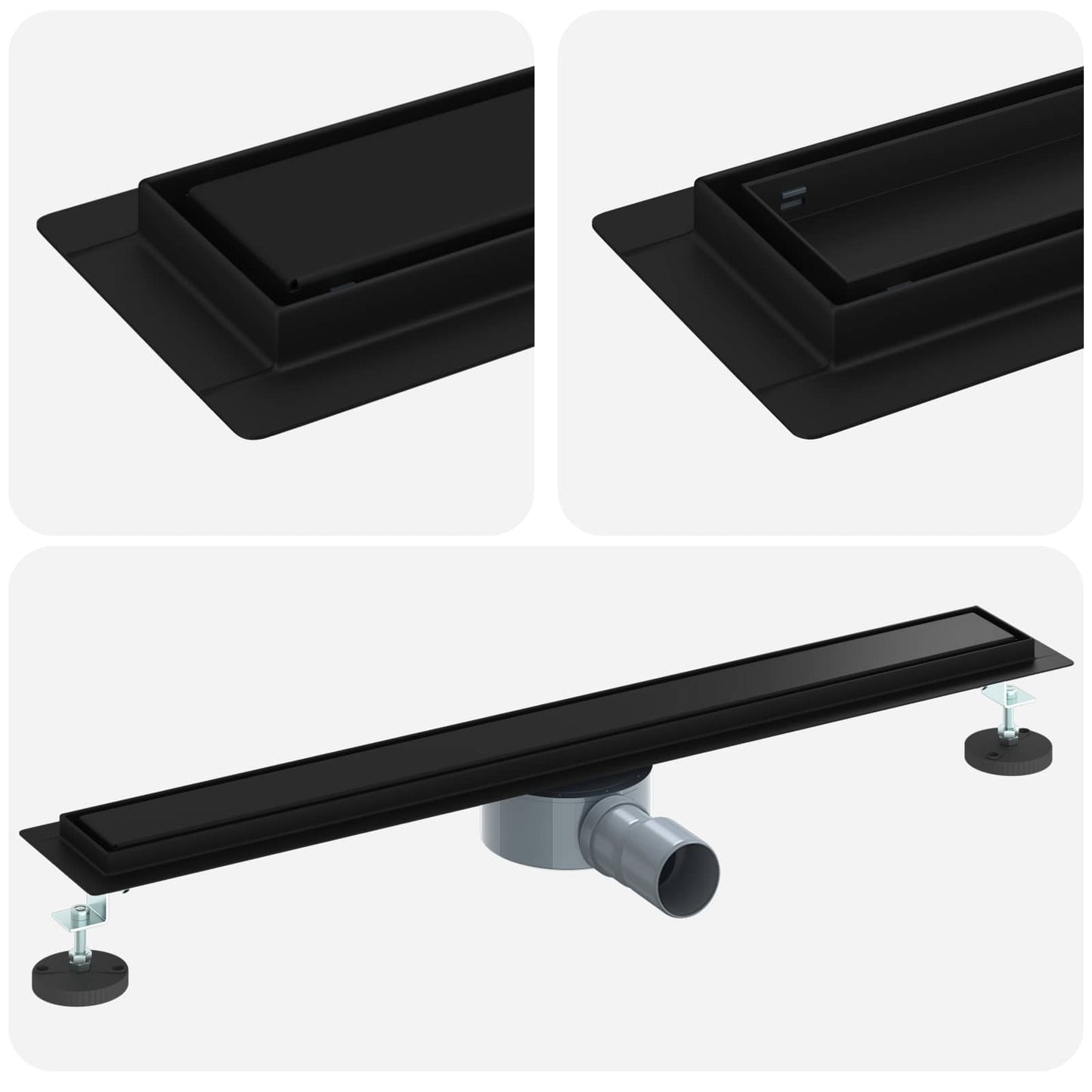 Vidaxx caniveau de douche 2 en 1 avec siphon 360° noir 70 cm