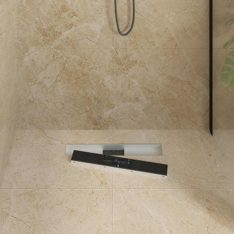 Vidaxxl caniveau de douche avec couvercle en verre noir 60 cm acier inoxydable 304