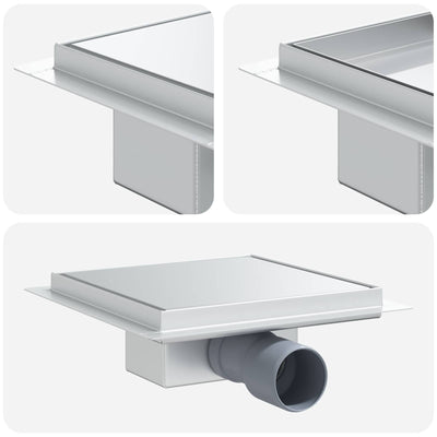 Vidaxx Caniveau de douche 2 en 1 argent 20 x 20 cm acier inoxydable 304