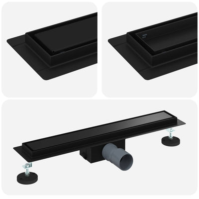 Vidaxx caniveau de douche 2 en 1 noir 50 cm acier inoxydable 304