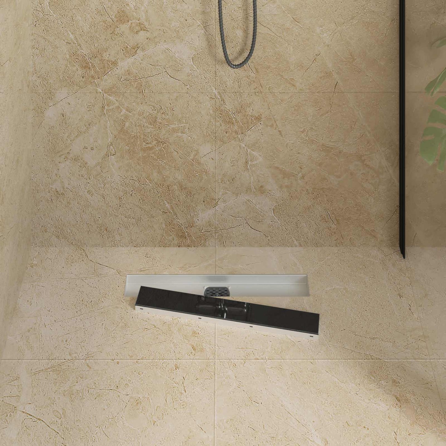 Vidaxx couvercle en verre pour caniveau de douche avec siphon 360° noir 50 cm