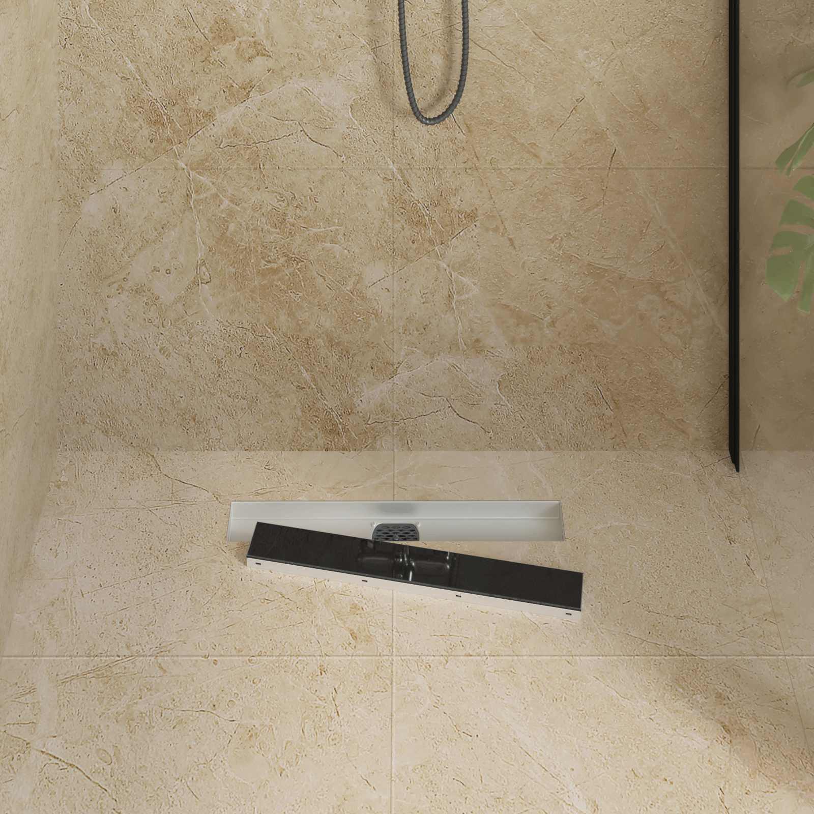 Vidaxx couvercle en verre pour caniveau de douche avec siphon 360° noir 50 cm
