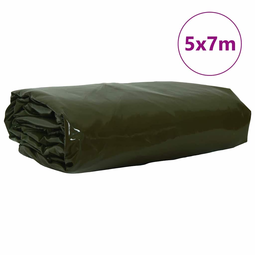 Bâche Vidaxl 650g m² vert olive toile 5 x 7 m avec enduction PVC